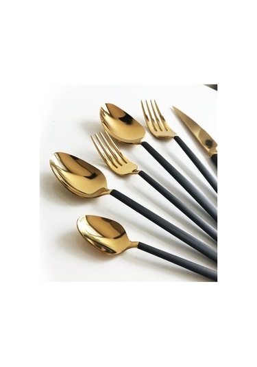 Sıla 36 Parça Elit Siyah Gold Titanyum Kutulu Çatal Kaşık Bıçak Seti Siyah