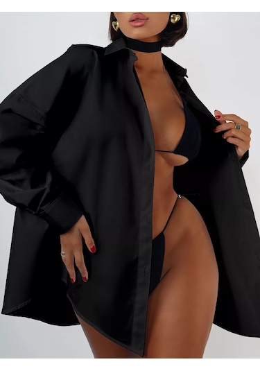 Onnude Oversize Siyah Gömlek 229693674 Siyah