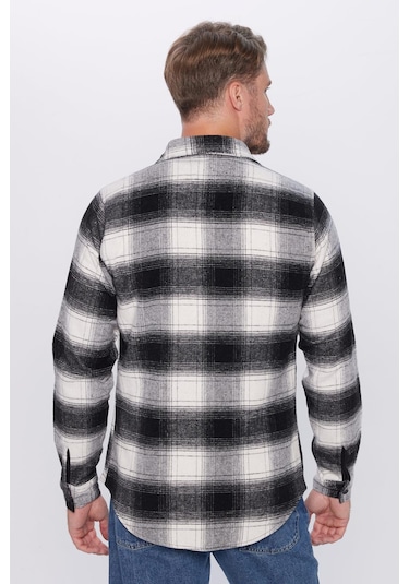 Erkek Slim Fit Dar Kesim Oduncu Kareli Kışlık Gömlek-32050 Çok Renkli