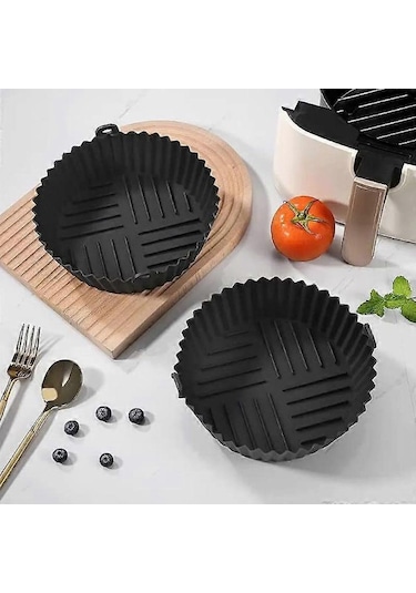 Air Fryer İçin Silikon Tencere Tekrar Kullanılabilir Pişirme Tepsisi Tava Airfryer Kaplamaları Sepet Kase Kap Şekil Koruyucu Kalıp Fırın Aksesuarları 2 Adet 14 Cm Mavi Çok Renkli