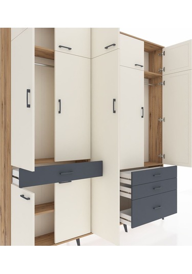 Arges Dolap 11 Raflı 4 Çekmeceli 2 Askılı 220x30x243 Çam-aytaşı/antrasit Aytası/antrasıt