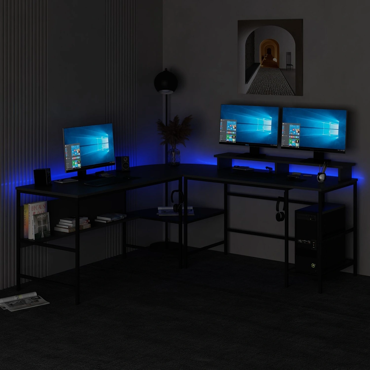 Minar Greta Rgb Led Işıklı L Köşe Çalışma Masası - Antrasit Beyaz