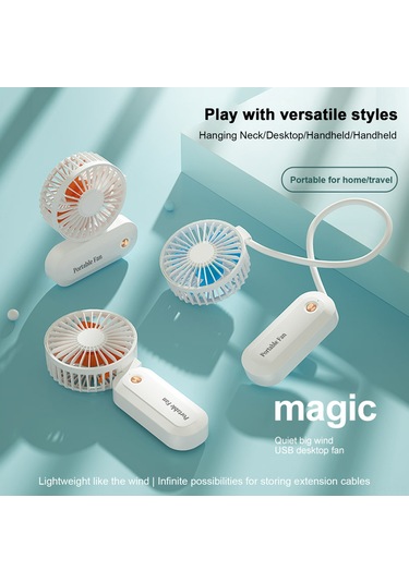 Kangvka F-158 Mavi Mini Kollük Fan - 35cm Askı Kablosu, Tek Tuş Kontrol, 3 Hız Seviyesi, 1200mah Li-pil, Elden Bağımsız Soğutma