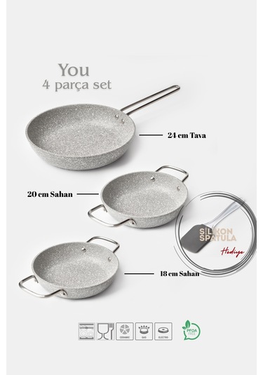 You Granit 4 Parça Tava Sahan Seti Gri