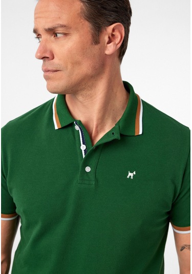 Javeir Erkek Regular Fit Çizgi Detaylı Polo Yaka T-shirt Orman Yeşili