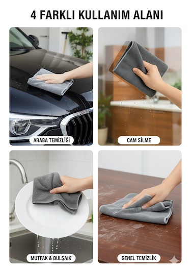 Nobera Duoclean Çift Etkili Temizlik Bezi - Mikrofiber & Cam Bezi 2'si 1 Arada 1 Adet Gri