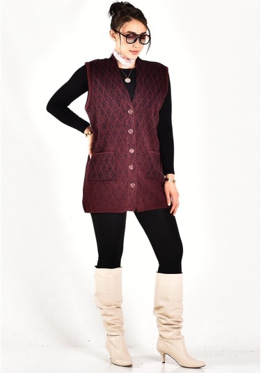 Onno Style Woman Klasik Yelek Bordo
