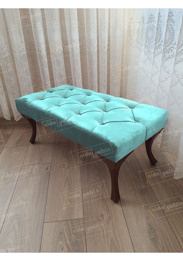 Kapitoneli Ayak Ucu Kapı Önü Antre Bench Puf Ceviz Ayak 110 45 Lila