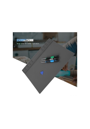 Lemestar Telefon Bilgisayar Tamir Platformu Isil Yalıtımlı Silikon Mat - 350x250mm Büyük Alanlı, Depolama Izgaralı, 500 C Isı Dayanıklı