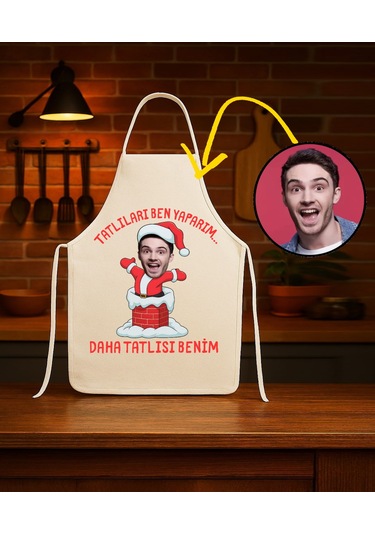 Kişiye Özel Karikatür Fotoğraflı Mutfak Önlüğü Daha Tatlısı Benim Önlük Çok Renkli