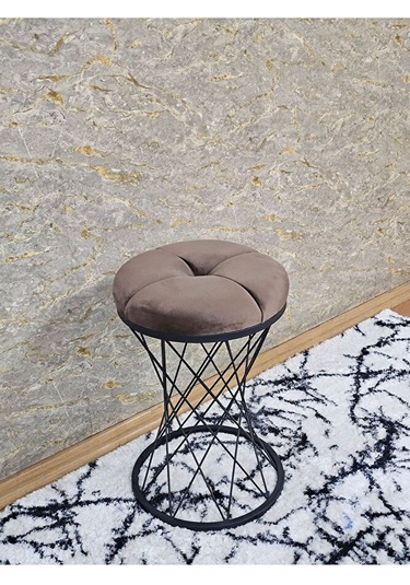 Yuvarlak Siyah Boyalı Puf Oturak - Bench - Ayak Ucu Oturak - Tabu Çok Renki