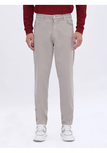 Kip Bej Dokuma Carrot Fit Casual Pamuk Karışımlı Pantolon Bej