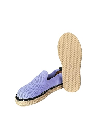 Unisex El Yapımı Triko Espadril Lila-beyaz Beyaz