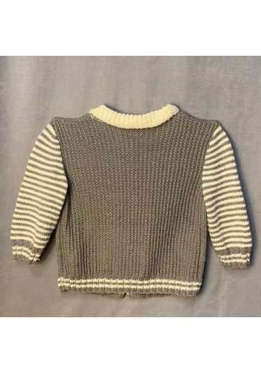 Uretti - Tuğba 9352 - El Örgüsü Saç Örgü Detaylı Erkek Çocuk Hırka - 5 / 7 Yaş Gri