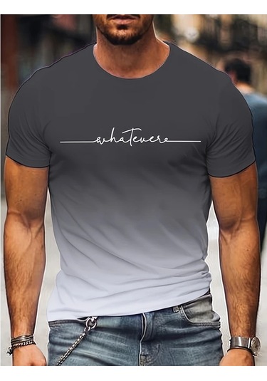 Snapbuyerkekler İçin 3d Baskılı Degrade Mektup Grafik Yazlık Kısa Kollu T-shirtkoyu Gri Koyu Gri