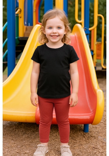 Kız Bebek Tayt Düz Renk Likralı Kumaş Esnek Kiremit