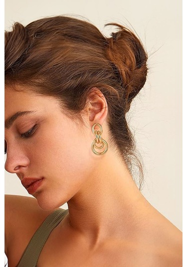 Chavin Gold Bijuteri Retro Tarz Bayan Halka Küpe Ev20sr Gold