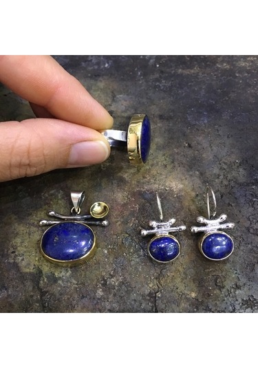 Lapis Lazuli Taşlı Gümüş Set 925 Ayar