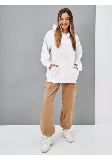 Baomiks Collection Oversize Kapüşonlu Spor Hoodie 195474668 Beyaz