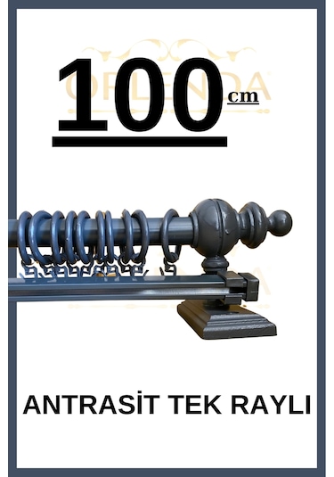 Rustik Perde Askısı Antrasit 100cm - Ahşap Rustik Antrasit