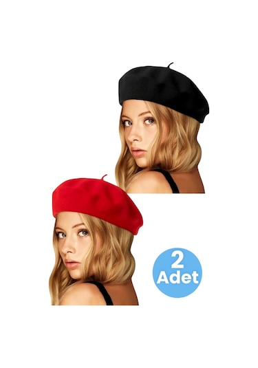 Tezzgelsin Kadın 2'li Fransız Ressam Bere Siyah - Kırmızı