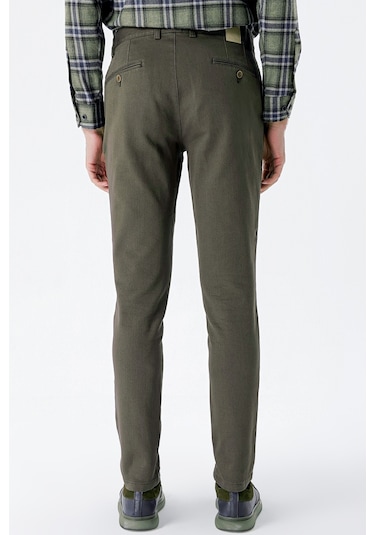 Koyu Haki Desenli Armürlü Pamuklu Yan Cepli Slim Fit Dar Kesim Casual Pantolon 1003235120-koyu Haki Koyu Haki