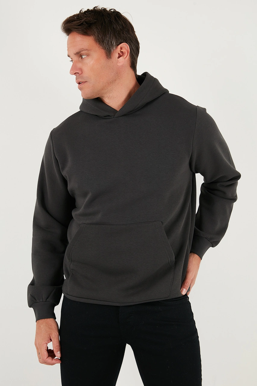Buratti Regular Fit Kapüşonlu Kanguru Cepli Içi Tüylü Yumuşak Şardonlu Erkek Sweat 5905281 Füme