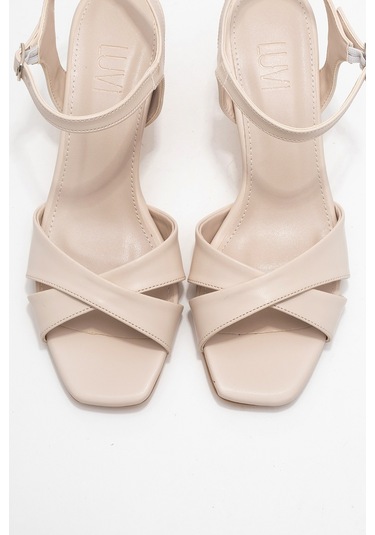 Melin Bej Cilt Çapraz Bantlı Kadın Topuklu Ayakkabı BEJ CILT