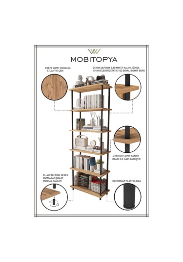 Çevir Kur 65 Cm Atlantik Çam Kitaplık Atlantik Çam