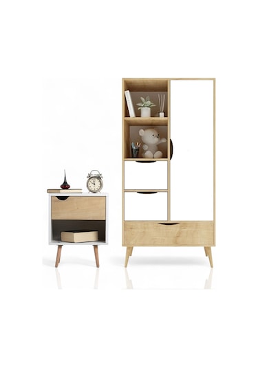 Floradesign Mango Çocuk Odası Takımı 1 Adet Gardırop +1 Adet Komodin Kahve Beyaz
