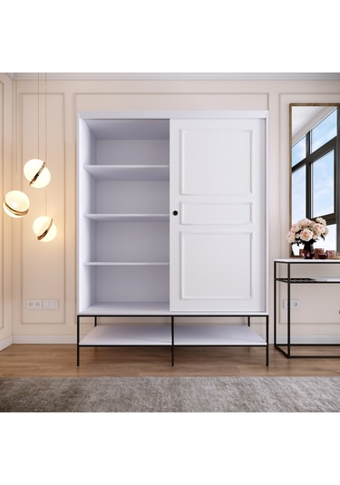 Pasific Home Martin 2 Kapaklı Sürgülü Gardırop Elbise Dolabı Parlak Beyaz 150 CM