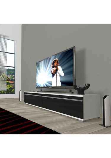 Decoraktiv Eko 140t Mdf Tv Ünitesi Tv Sehpası - Beyaz - Siyah Beyaz - Siyah