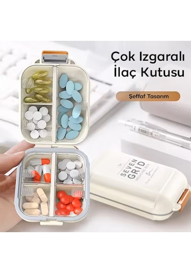 Ezere Taşınabilir Seyahat İlaç Kutusu 7 Gün Bölmeli Büyük İlaç Kutusu - Krem Krem