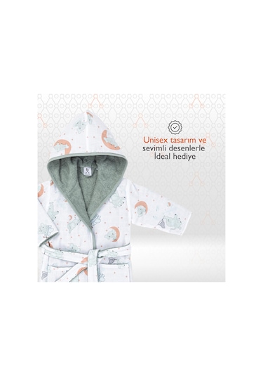 Gezenbebe Hero Desenli Müslin Ve Havlu Bebek Çocuk Bornozu Elephant