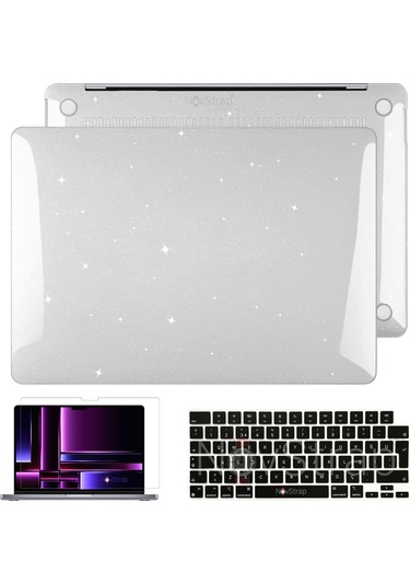 Novstrap  Macbook Pro 14 İnç M1 M2 A2442 A2779 İle Uyumlu Simli Kılıf+siyah Klavye Kılıfı+film Karışık Çok Renkli