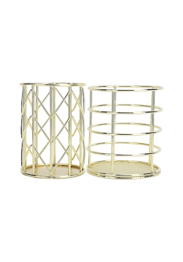 Ganzhoushop Adet Metal Tel Makyaj Fırçası Kalem Bardak Tutucu Ofis Kırtasiye Boş Izgara Masaüstü Depolama