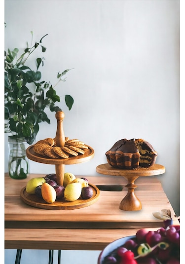 Justwood 2 Li 2 Katlı Kek Stantı Ve 25/14 Cm Mummy Pasta Sunumluk