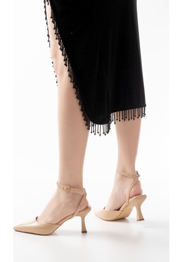 St-004 Nut Rugan Günlük 7 Cm Topuklu Bayan Ayakkabı Vizon