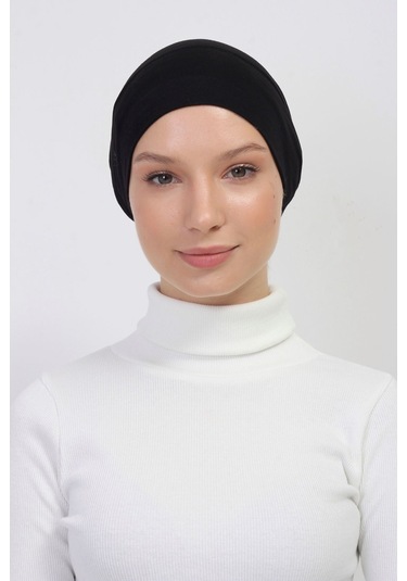 Lastikli Kaymaz Geçmeli Pratik Tesettür Bone Siyah