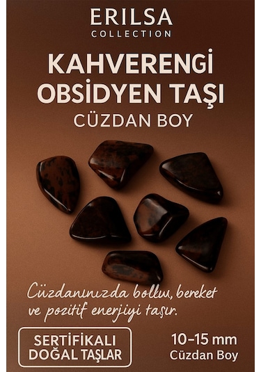 Sertifikalı Kahverengi Obsidyen Taşı Kütle 10-15 Mm Koruma Topr