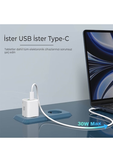 Bix BX2P30G GaN 30W Çift Portlu Şarj Cihazı Beyaz