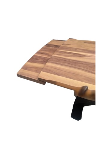 Masa Kütük Desen Takım Model X Metal Çelik Ayak Yan Açıl Tabla Be Kahverengi