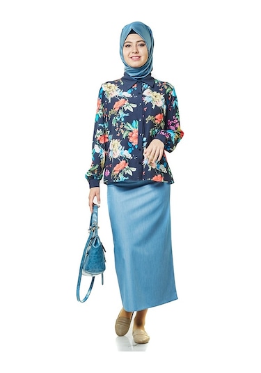 Soralline Kadın Kalem Etek 770 A.Mavi Melanj İndigo