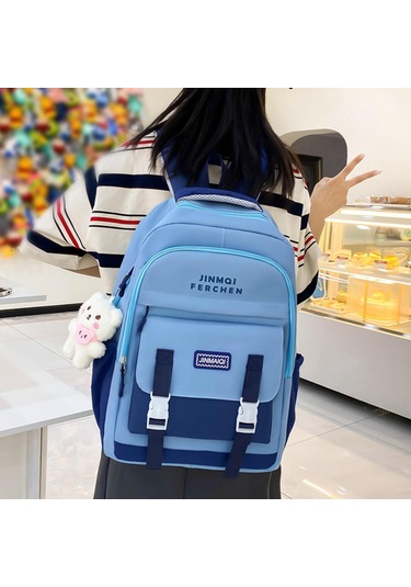 Suntek Okul Çantaları Set Tuval Sırt Çantası Kalem Çanta MAvi