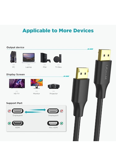 Qgeem QG-HD16 DP 4K / 60Hz HD Video Adaptörü Kablosu 1 Metre
