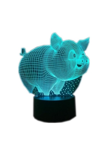 Goldenqian Çin Domuz Yılı Led Bebek Gece Lambası 7 Renk Değişimi Domuz Masa Lambası 3d Illusion 7m59e0 Siyah