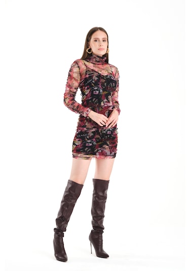 Büzgülü Tül Elbise Pembe