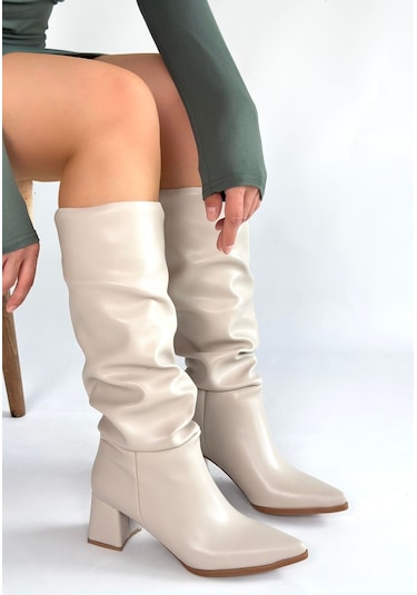 Piyat Ten Cilt Topuklu Çizme Ten