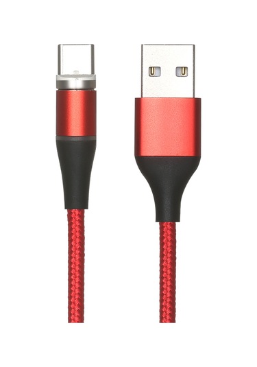 Mufunye Type-c Manyetik Şarj Kablosu 2.4a Hızlı Şarj + Veri Transferi 2m Kırmızı Nilon Dokuma Toz Tıkacı