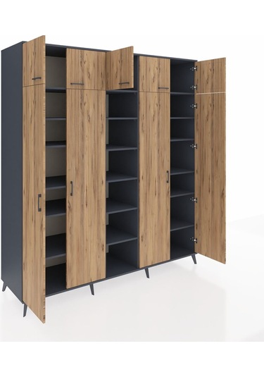 Kronos Dolap 18 Raflı 9 Kapaklı 220x59x243 Antrasit-çam/antrasit Atlas Çam/antrasıt